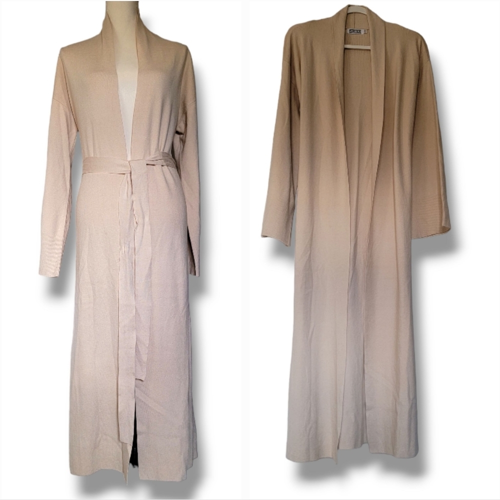 PORTER Collective Open Front Shawl Collar Long Cardigan Size Small Light Cream